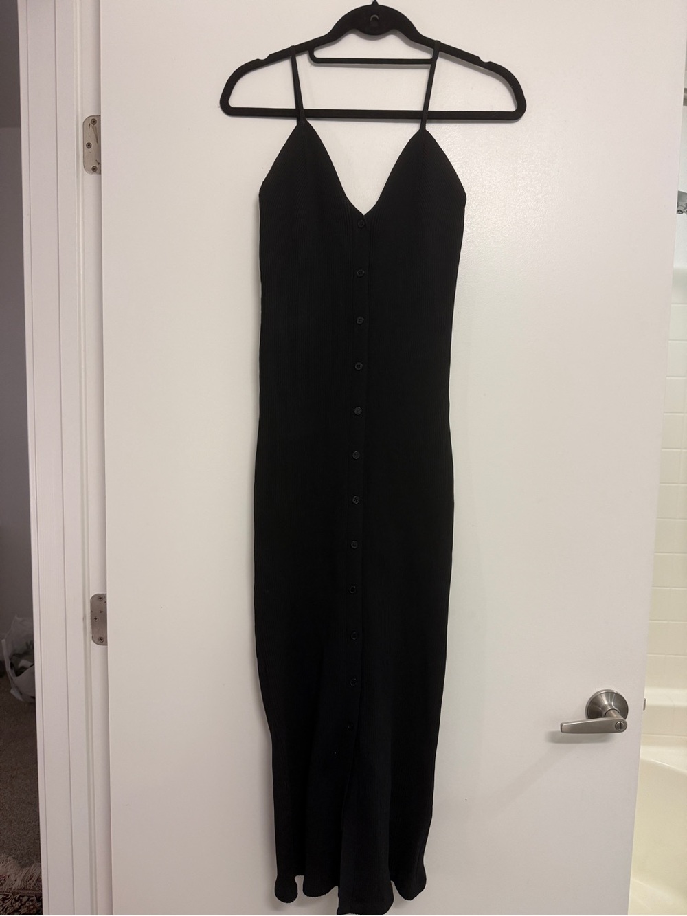 Lioness Black Button-Front Knit Midi Dress